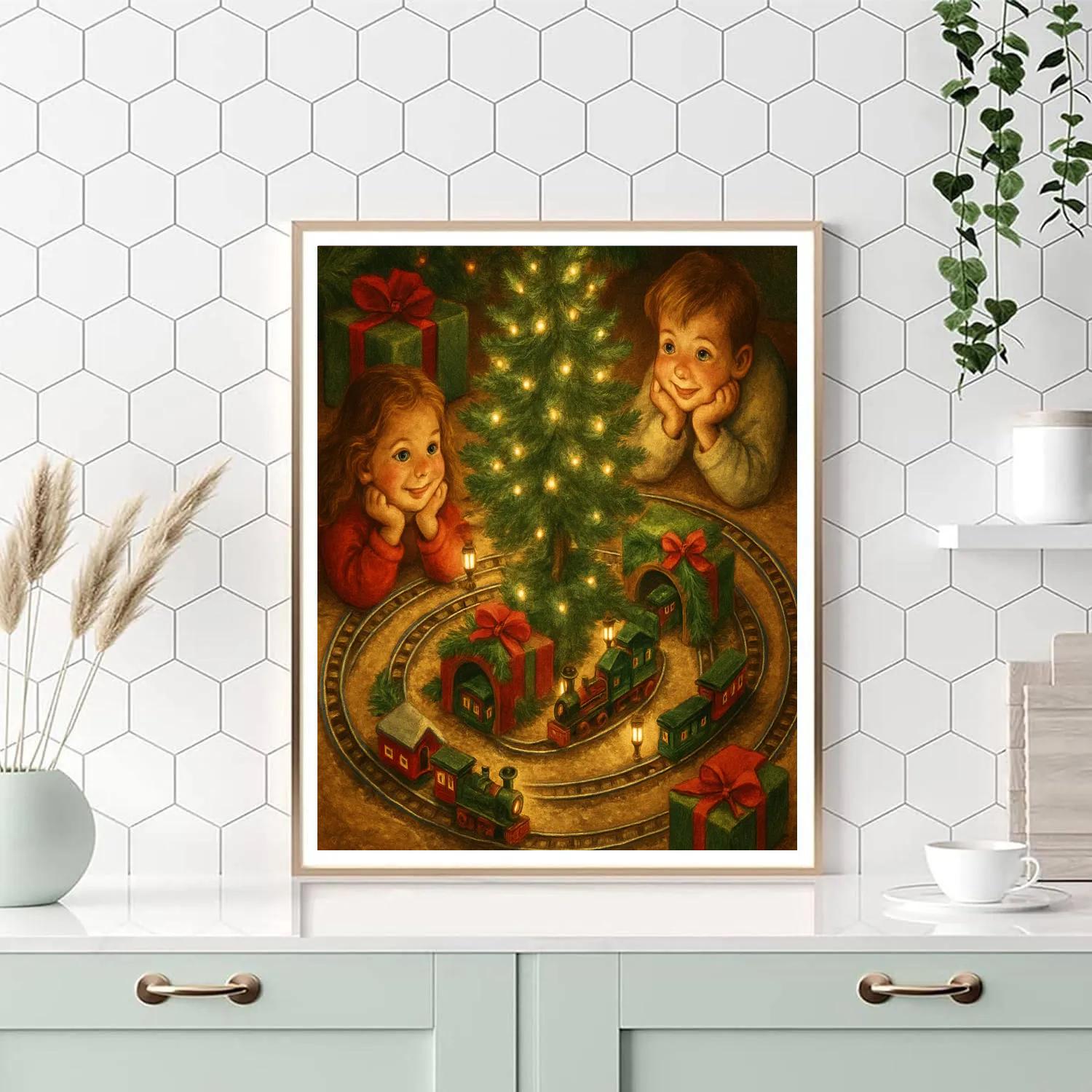 Christmas Carousel Of Toy Trains DIY paint by numbers