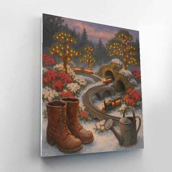 Christmas Garden Railway At Dusk Numbered painting kits