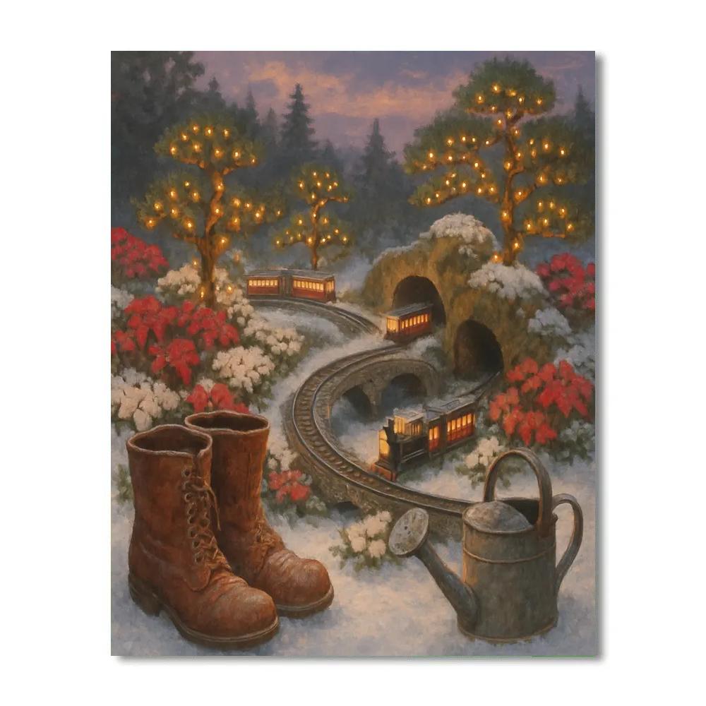 Christmas Garden Railway At Dusk Numbered painting kits
