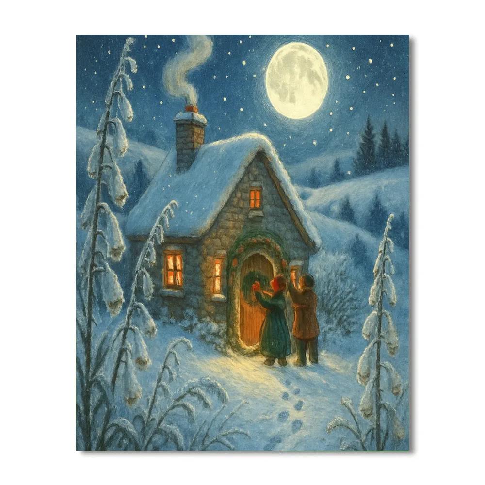 Moonlit Christmas Foxglove Cottage paint by numbers