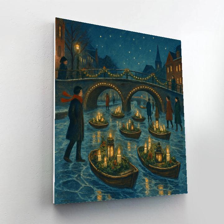 Christmas Candleboats On The Frozen Canal painting number kit