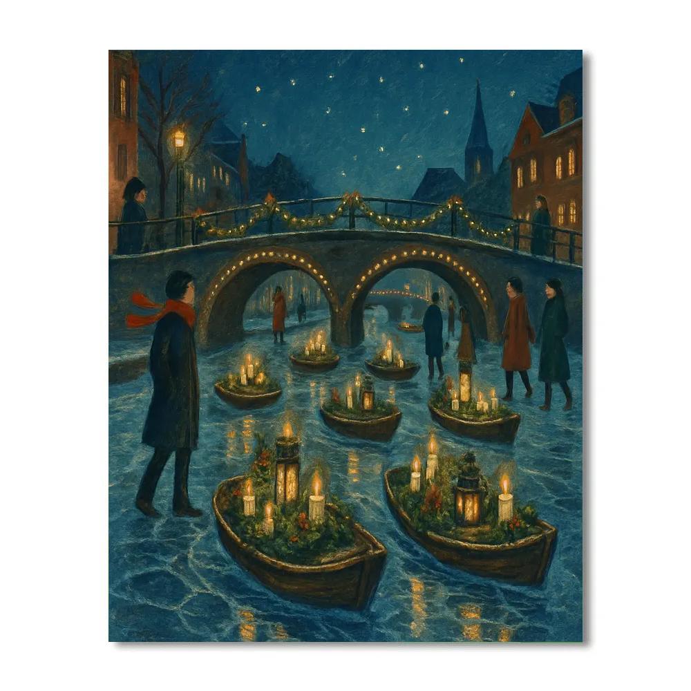 Christmas Candleboats On The Frozen Canal painting number kit