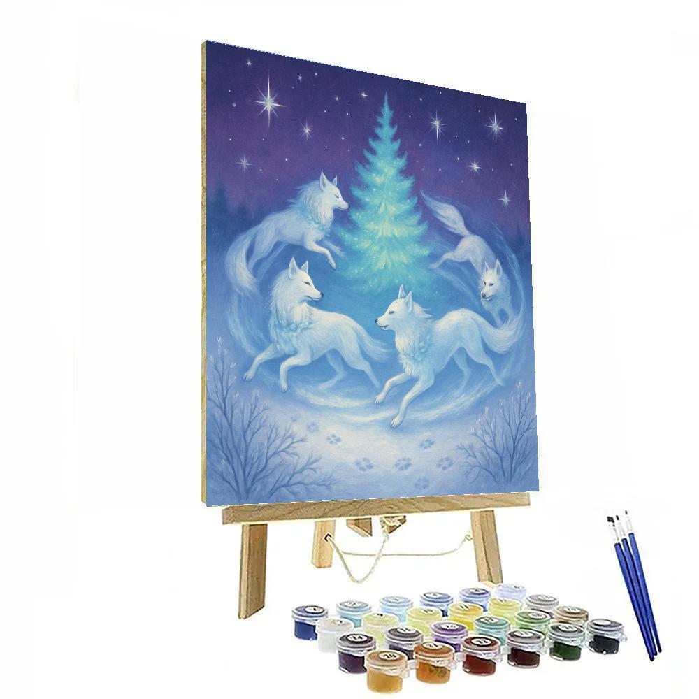 Snowy Christmas Carousel Of Wolves painting number kit