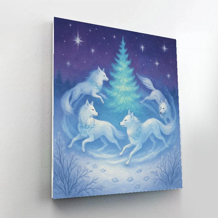 Snowy Christmas Carousel Of Wolves painting number kit