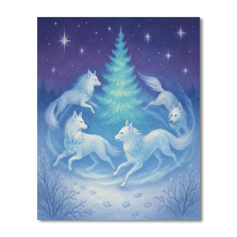 Snowy Christmas Carousel Of Wolves painting number kit