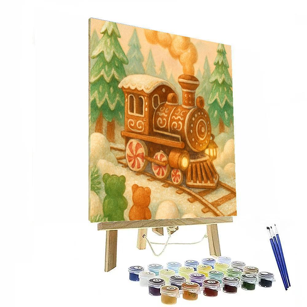 Gingerbread Train Through Sugar Pines paint by color