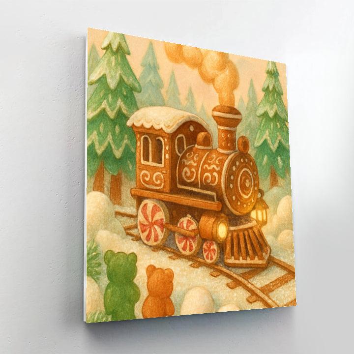 Gingerbread Train Through Sugar Pines paint by color