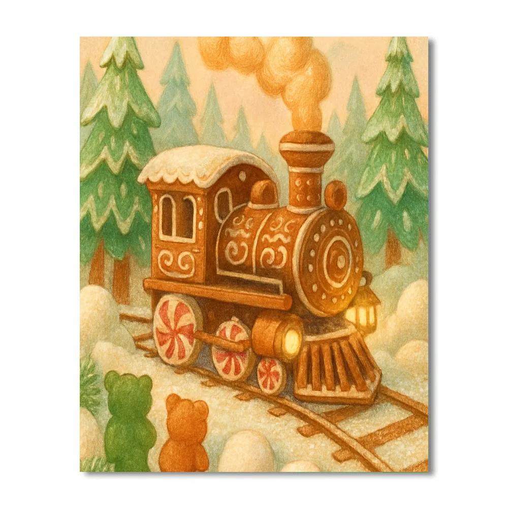 Gingerbread Train Through Sugar Pines paint by color