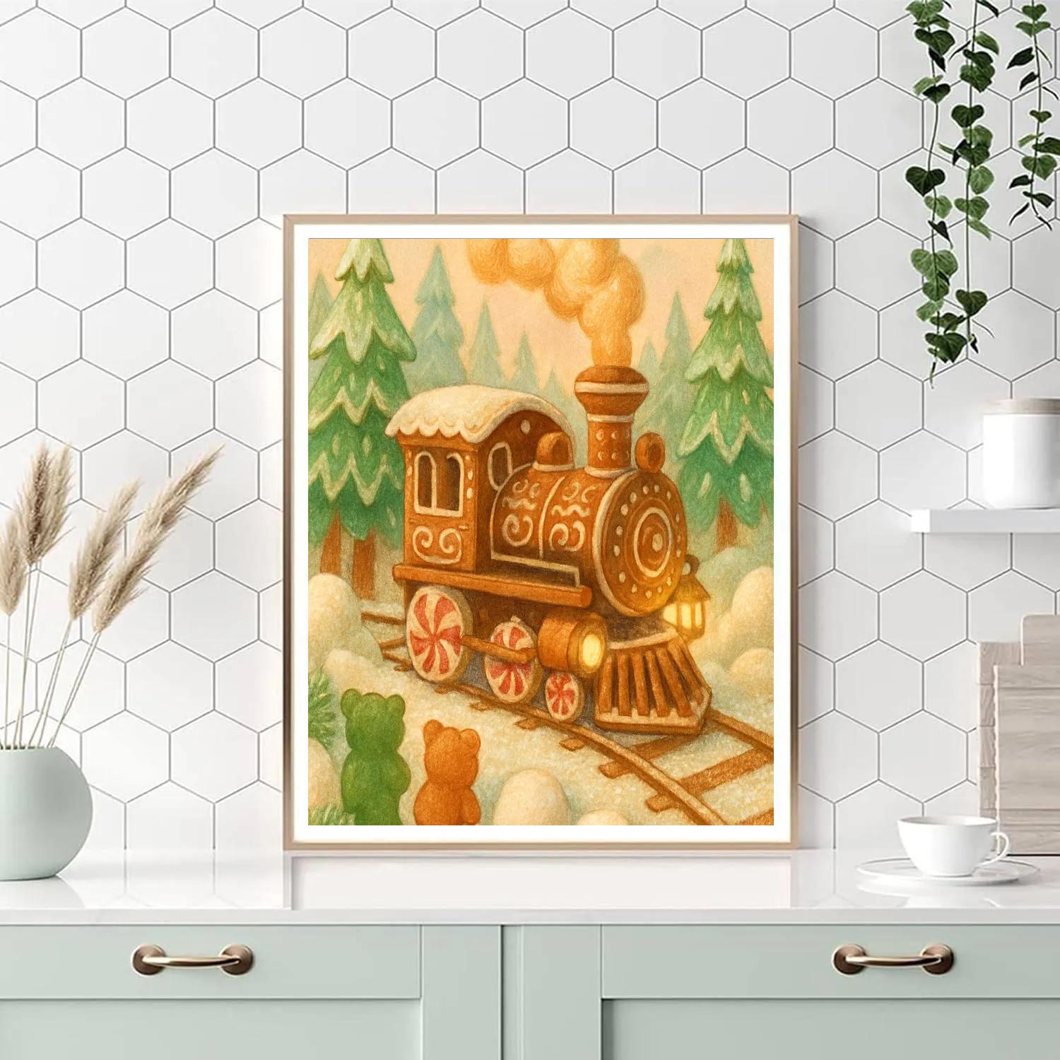 Gingerbread Train Through Sugar Pines paint by color