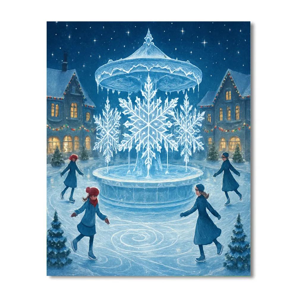 Snowflake Carousel In The Town Fountain Paint by numbers kits