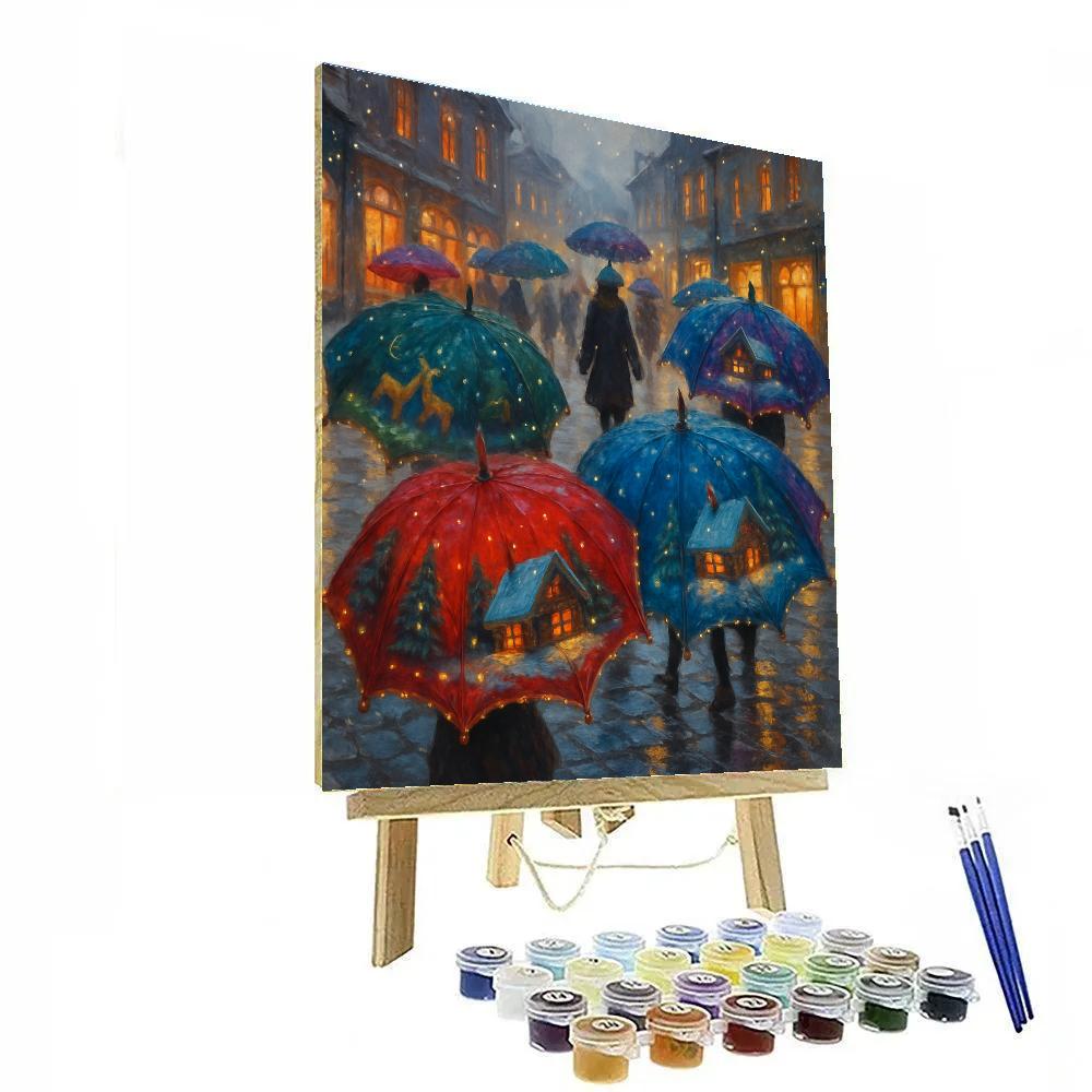 Winter Carousel Of Christmas Umbrellas Number painting