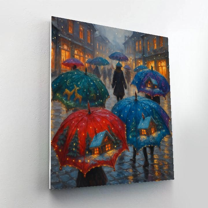Winter Carousel Of Christmas Umbrellas Number painting