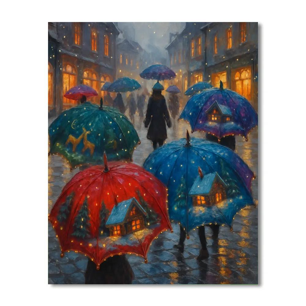 Winter Carousel Of Christmas Umbrellas Number painting