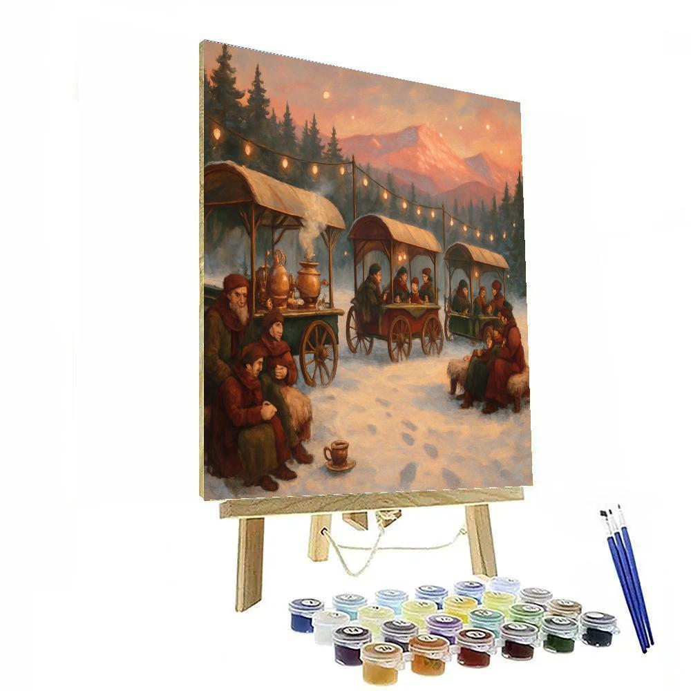 Christmas Tea Caravan In The Snowfield Paint by numbers art