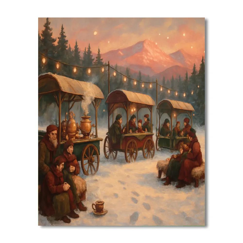 Christmas Tea Caravan In The Snowfield Paint by numbers art