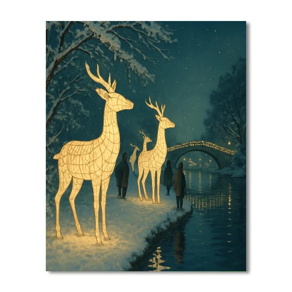 Christmas Night Carousel Of Paper Lantern Deer paint by numbers