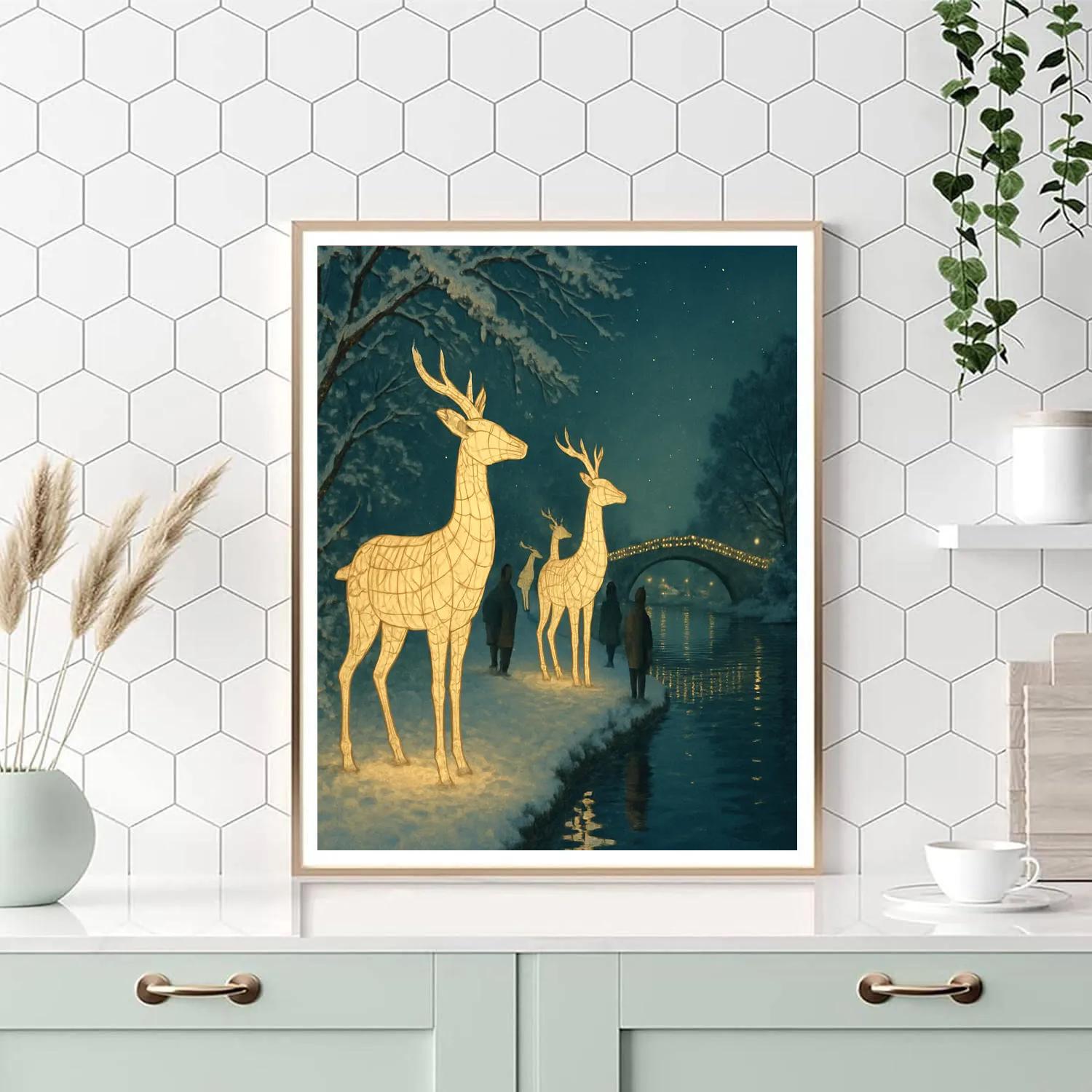 Christmas Night Carousel Of Paper Lantern Deer paint by numbers