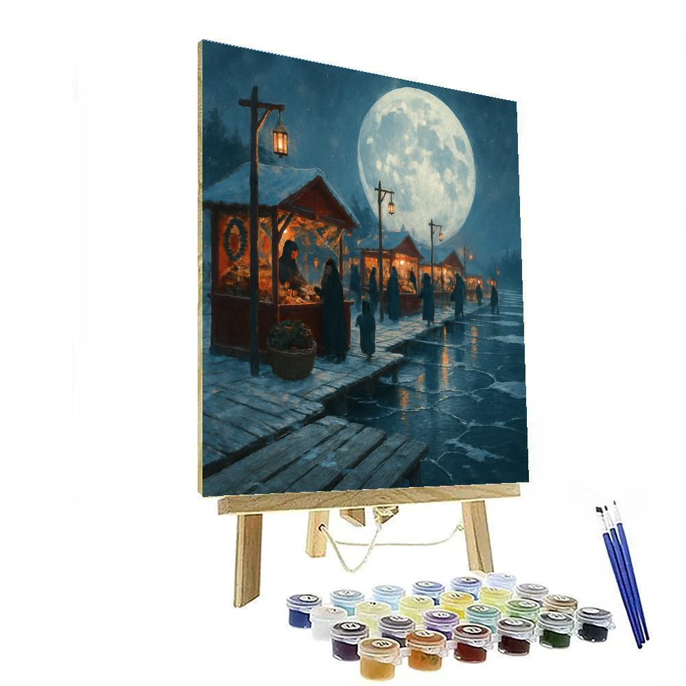 Moonrise Christmas Market On The Lake Paint by numbers art