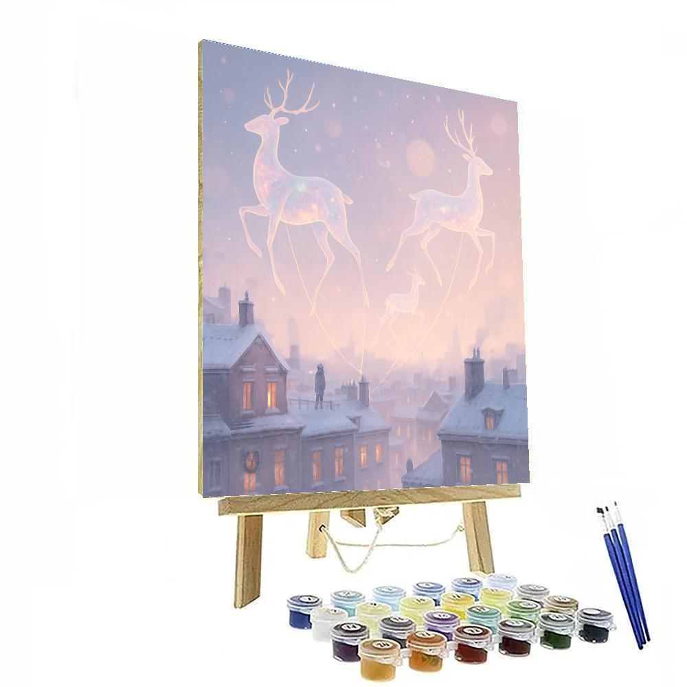 Christmas Balloon Deer Over Snowy City paint by color