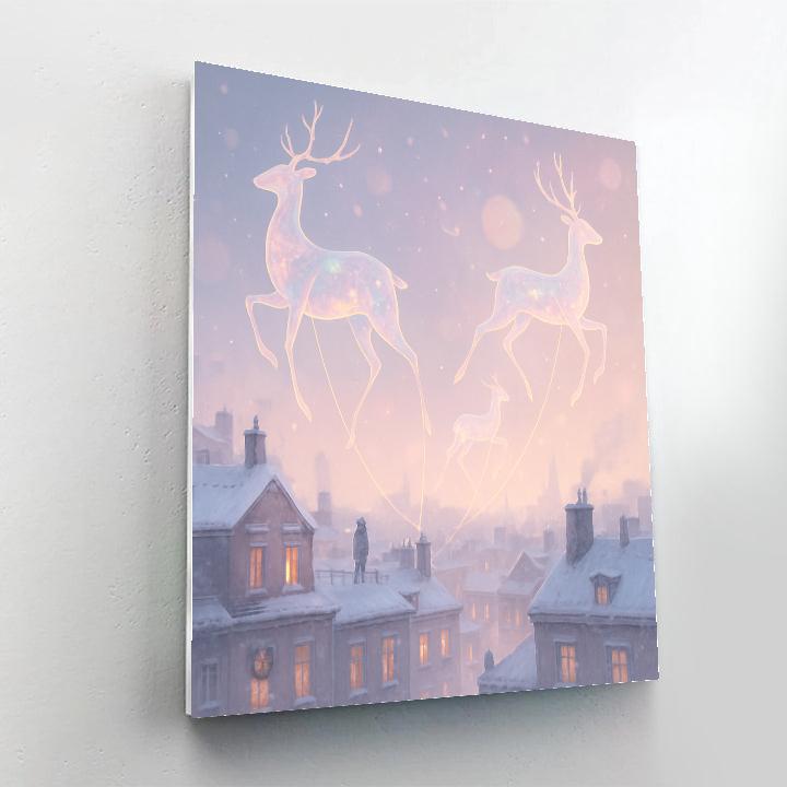 Christmas Balloon Deer Over Snowy City paint by color