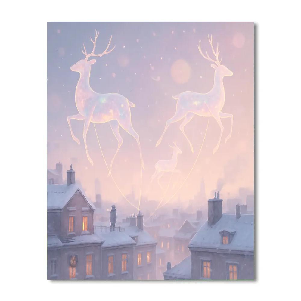 Christmas Balloon Deer Over Snowy City paint by color