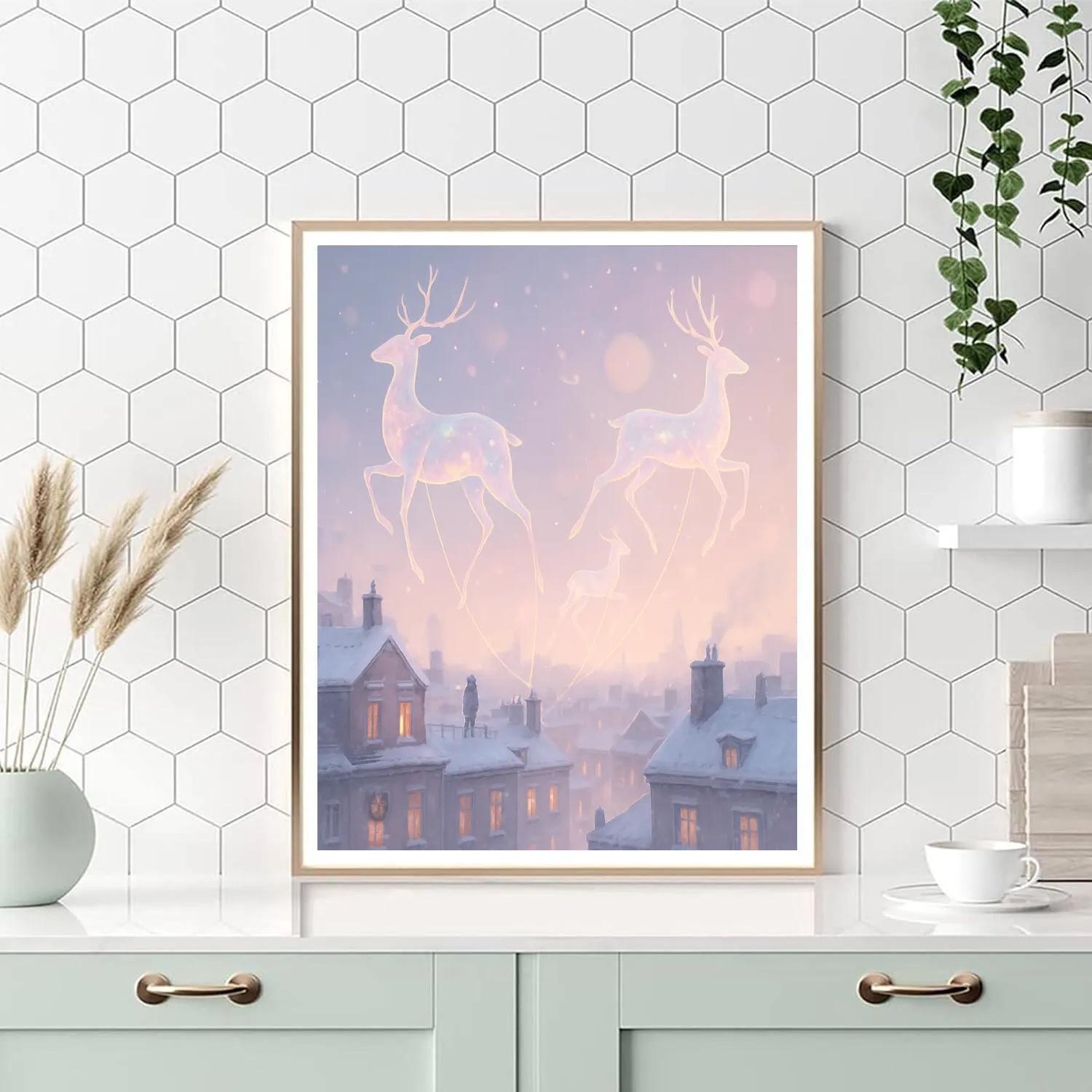 Christmas Balloon Deer Over Snowy City paint by color