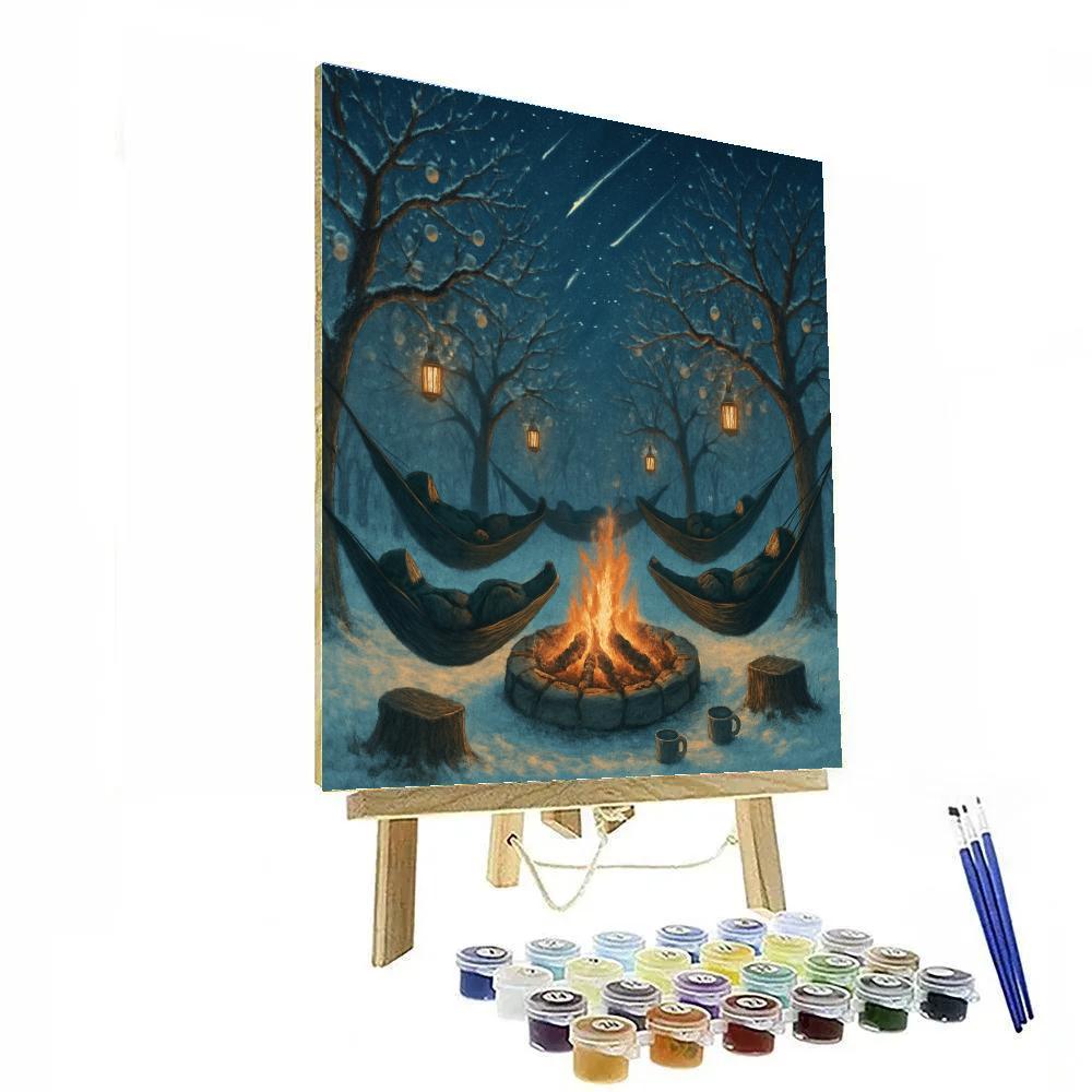 Snowy Christmas Orchard Stargazing Firepit painting number kit