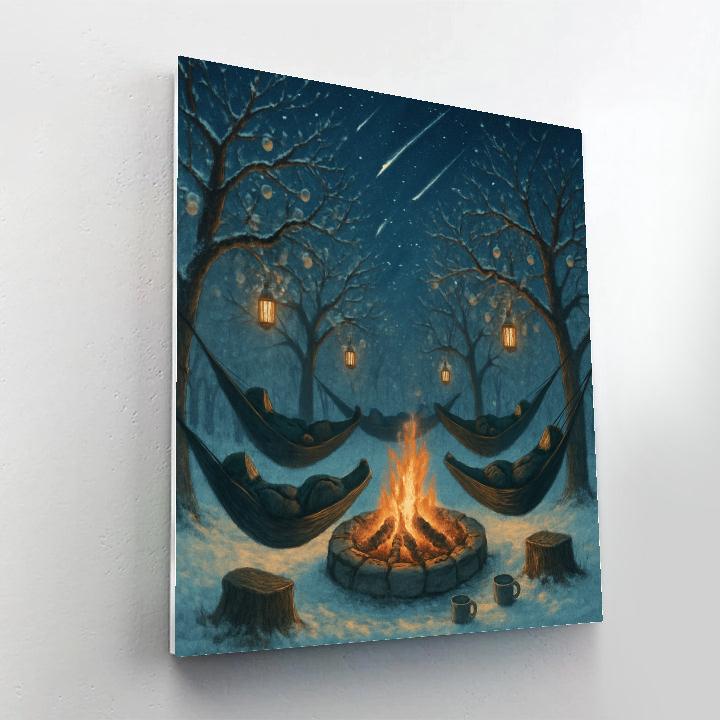 Snowy Christmas Orchard Stargazing Firepit painting number kit