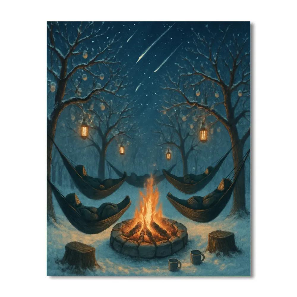 Snowy Christmas Orchard Stargazing Firepit painting number kit