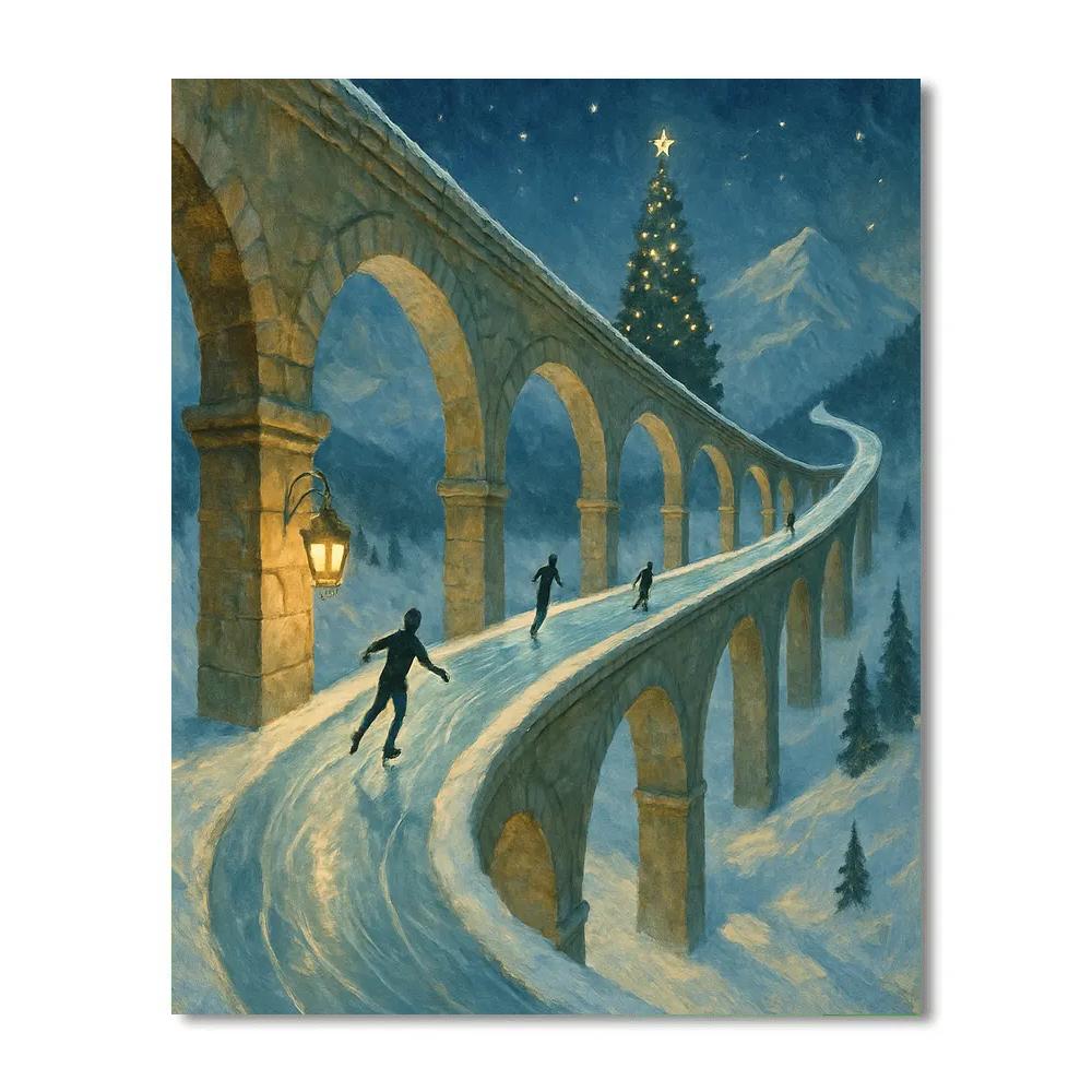 Ice Skaters On The Christmas Aqueduct Paint by numbers art