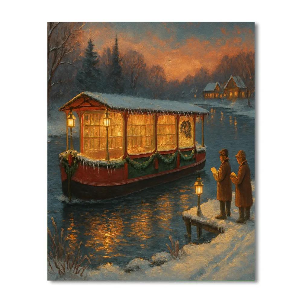 Christmas Lantern Library Barge painting number kit