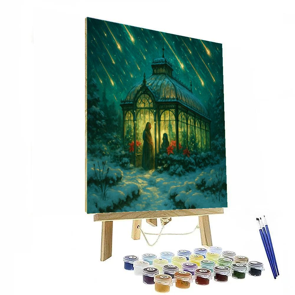 Christmas Starfall Over Frozen Greenhouse Number painting
