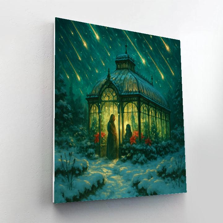 Christmas Starfall Over Frozen Greenhouse Number painting
