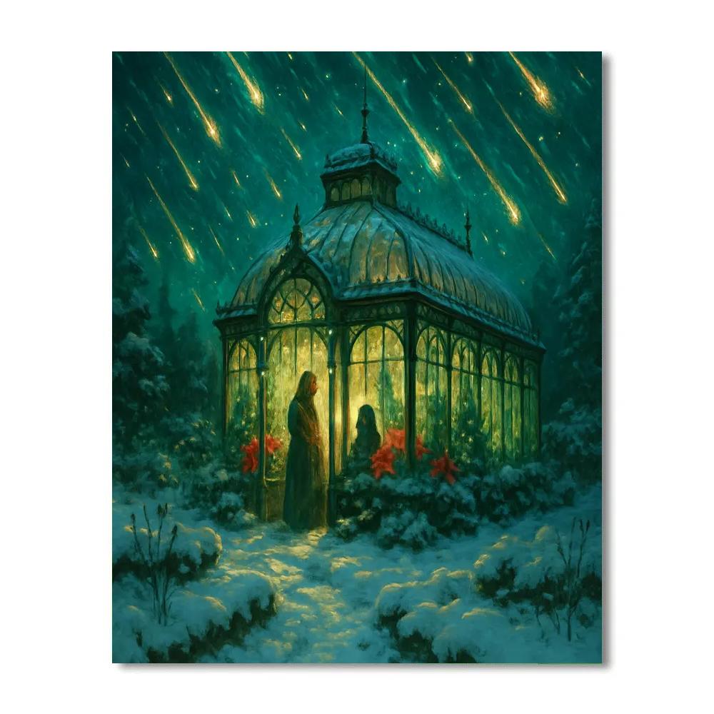 Christmas Starfall Over Frozen Greenhouse Number painting