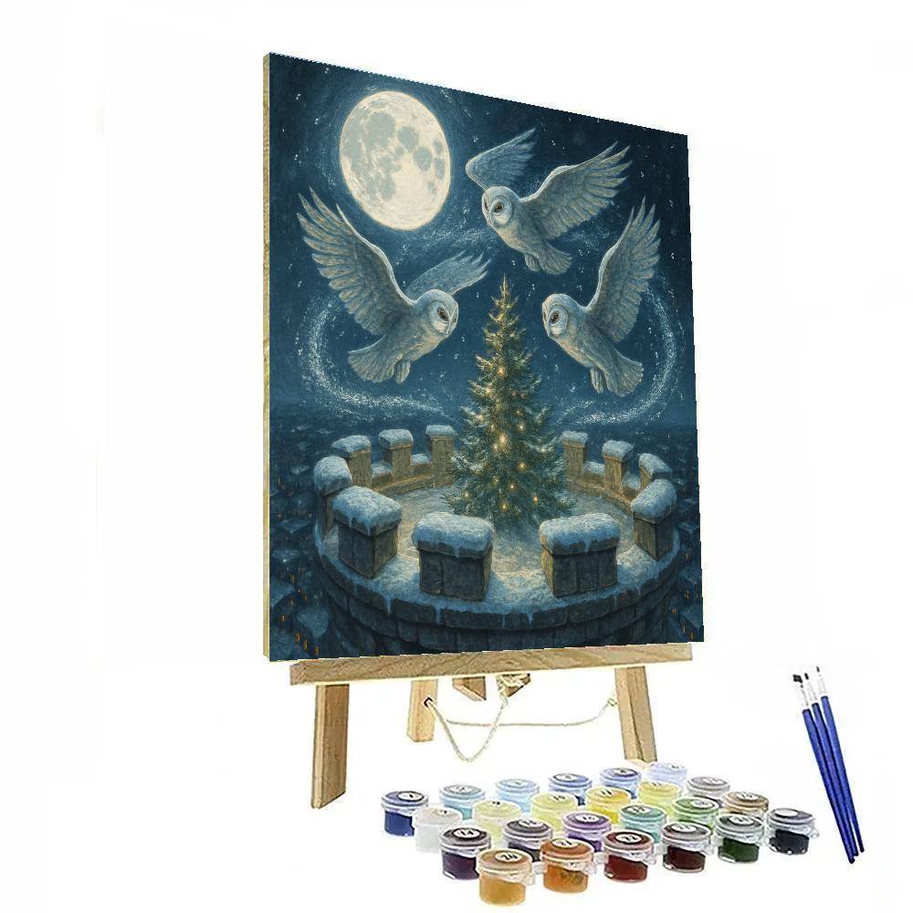 Christmas Moonlit Carousel Of Owls paint by number