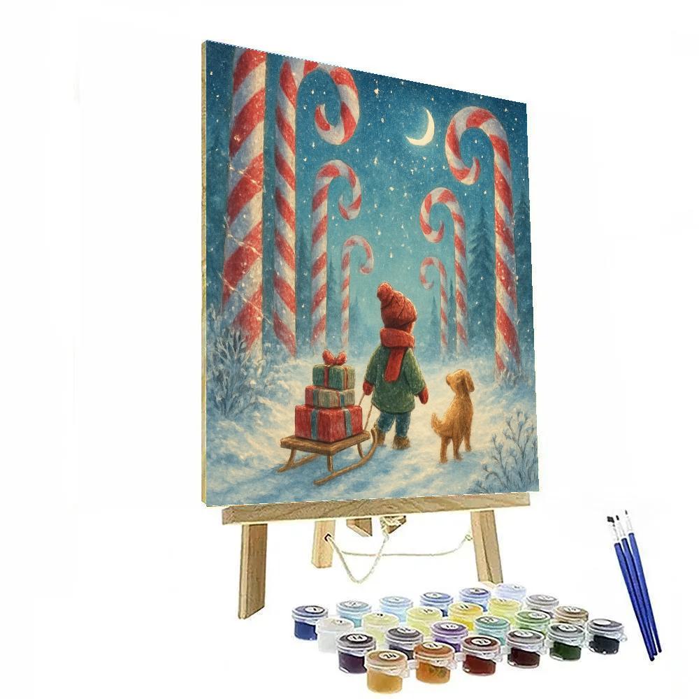 Midnight Candy Cane Forest Crossing painting number kit