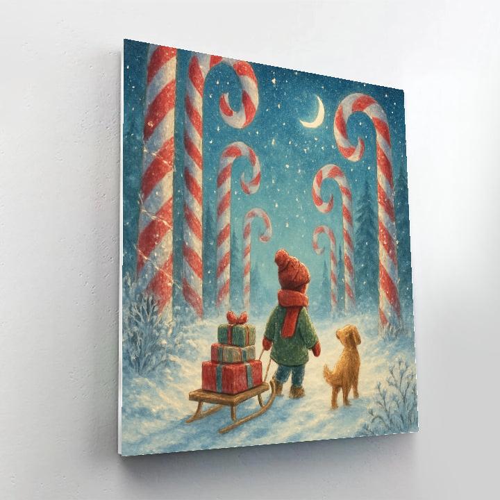 Midnight Candy Cane Forest Crossing painting number kit