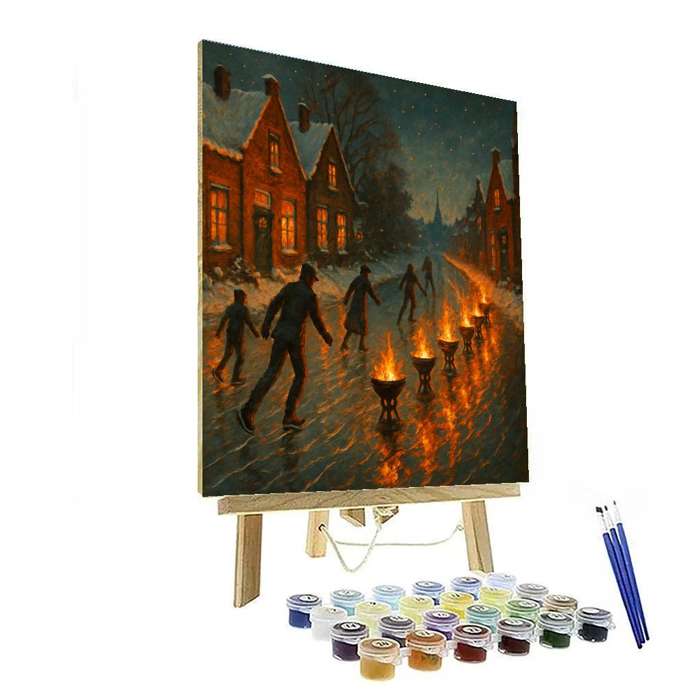 Christmas Firelight On The Frozen Canal paint by numbers