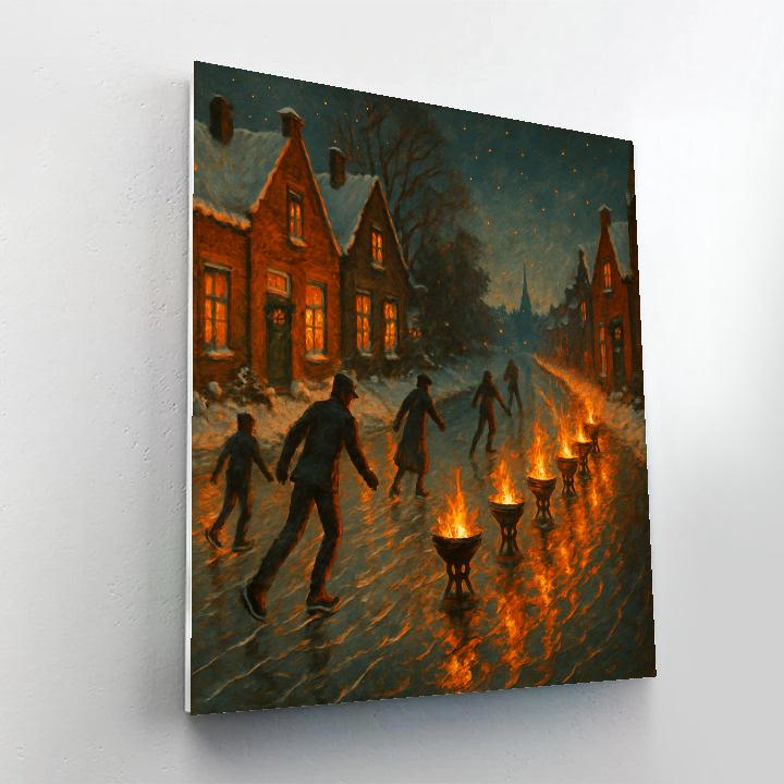Christmas Firelight On The Frozen Canal paint by numbers