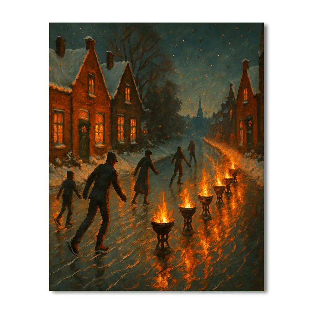 Christmas Firelight On The Frozen Canal paint by numbers