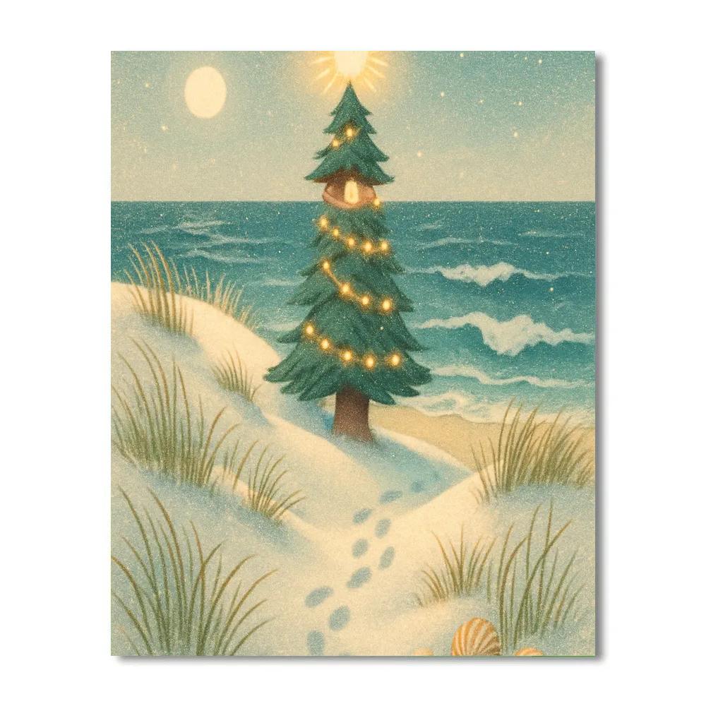 Christmas Tree Lighthouse On The Dunes Paint by numbers art