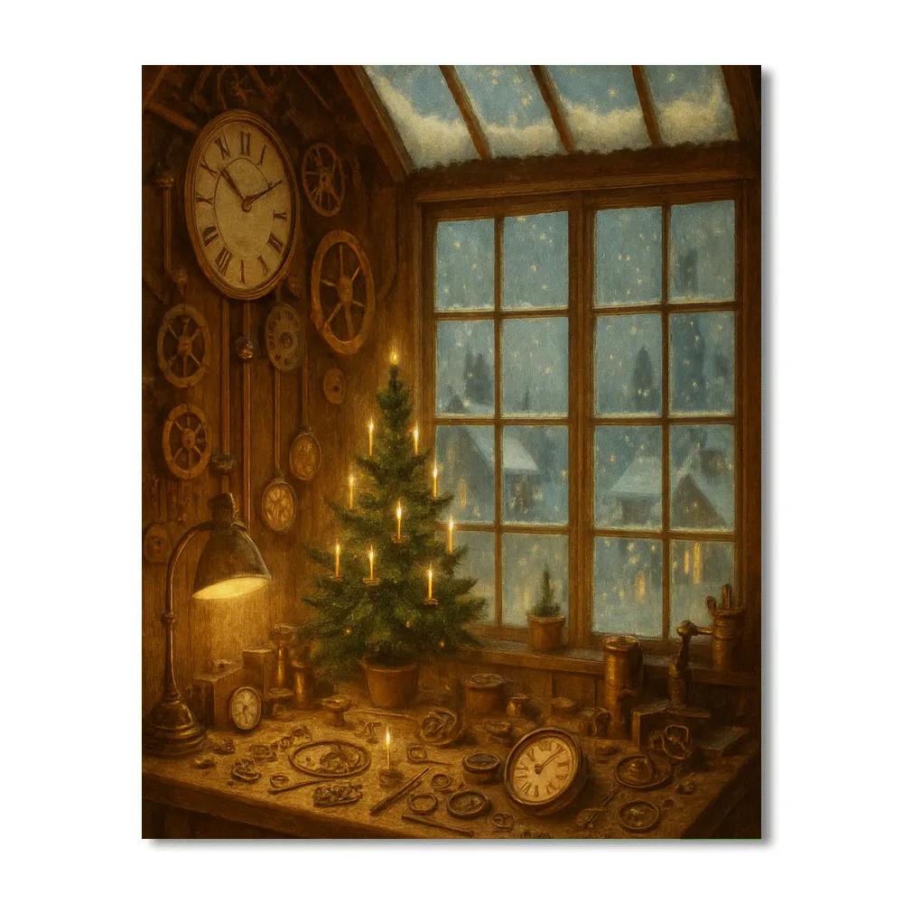 Snowbound Clockmaker Christmas Loft DIY paint by numbers