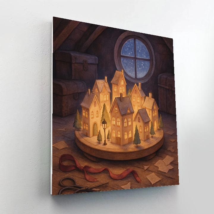 Christmas Carousel Of Paper Houses painting number kit