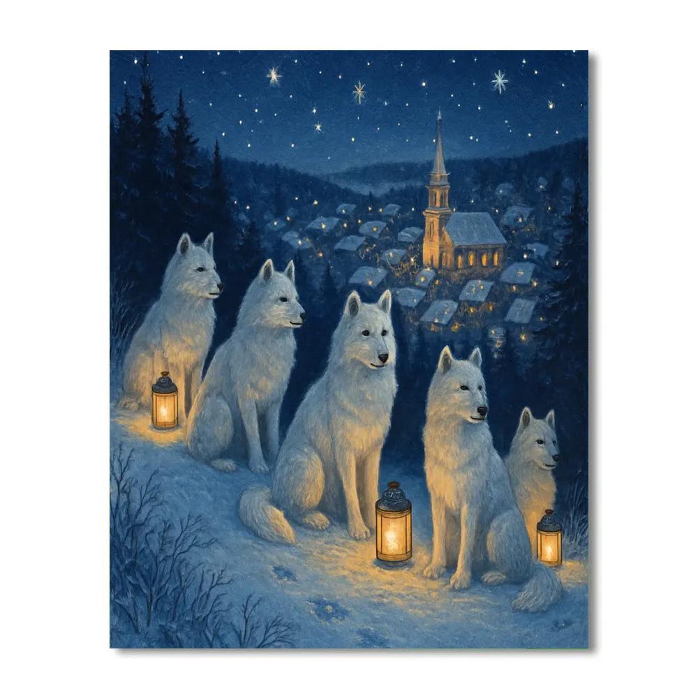 Snow Lantern Wolves At The Edge Of Town Paint by numbers kits