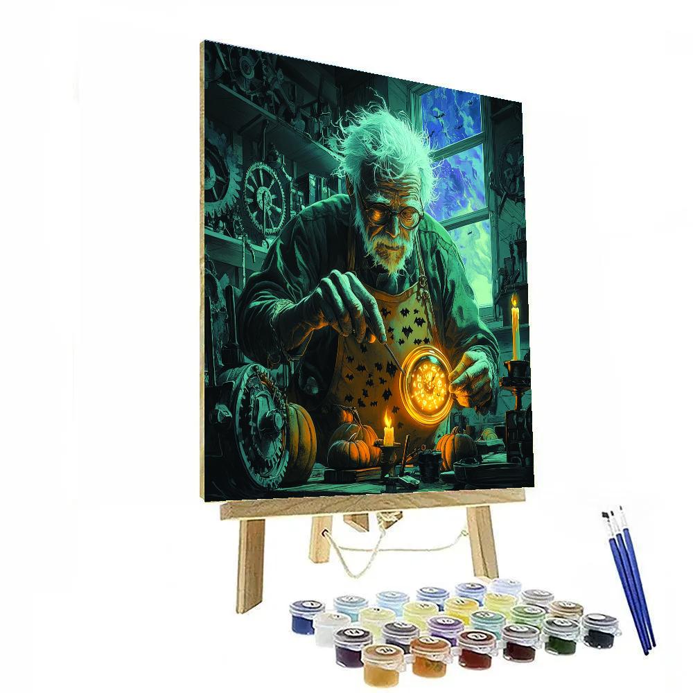 Haunted Clockmaker Workshop At Midnight painting number kit