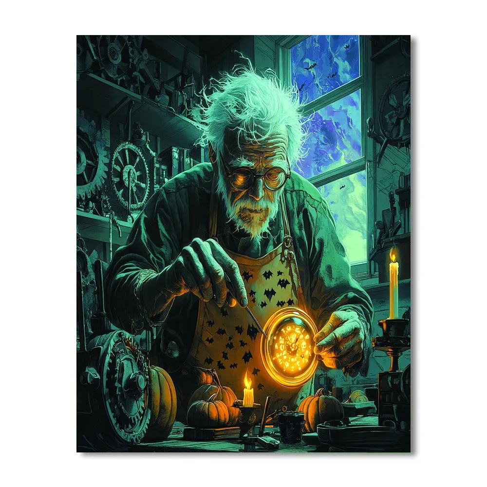Haunted Clockmaker Workshop At Midnight painting number kit