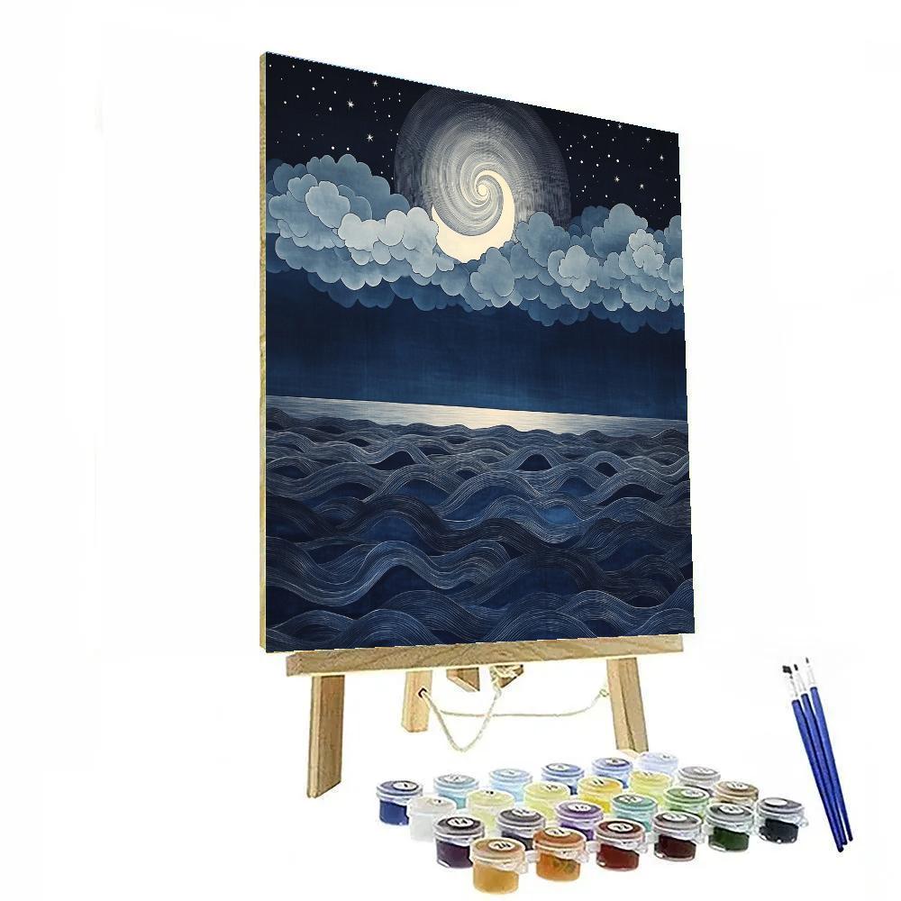 Hiroshige Inspired Tidal Cloud Spiral Over Moonlit Sea Numbered painting kits