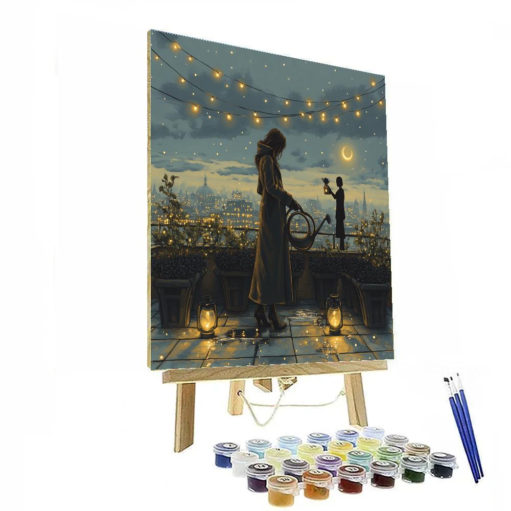 Rooftop Garden With Haunted Shadows paint by number