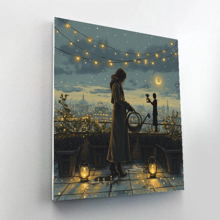 Rooftop Garden With Haunted Shadows paint by number