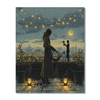 Rooftop Garden With Haunted Shadows paint by number